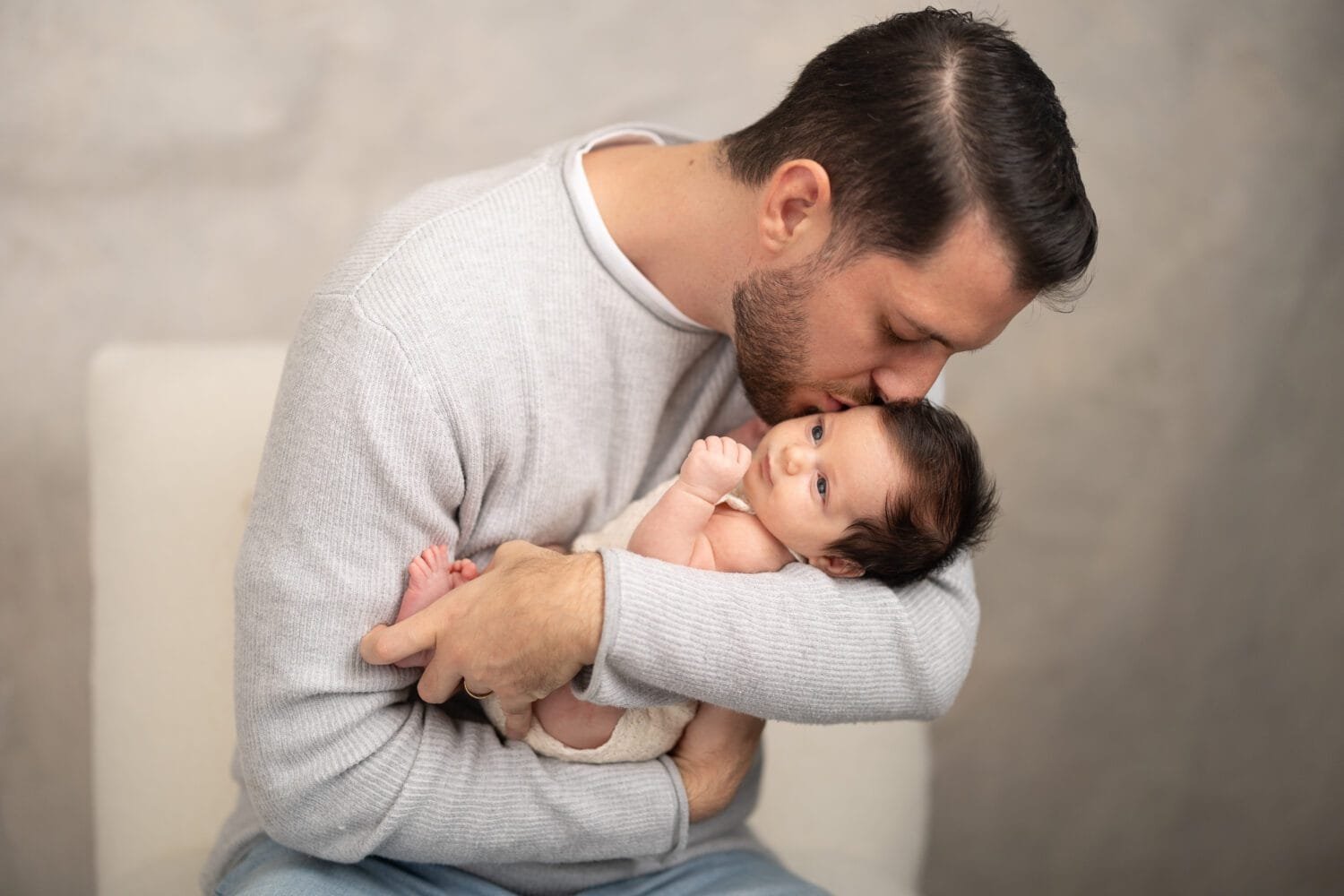 Newborn photo with dad and baby