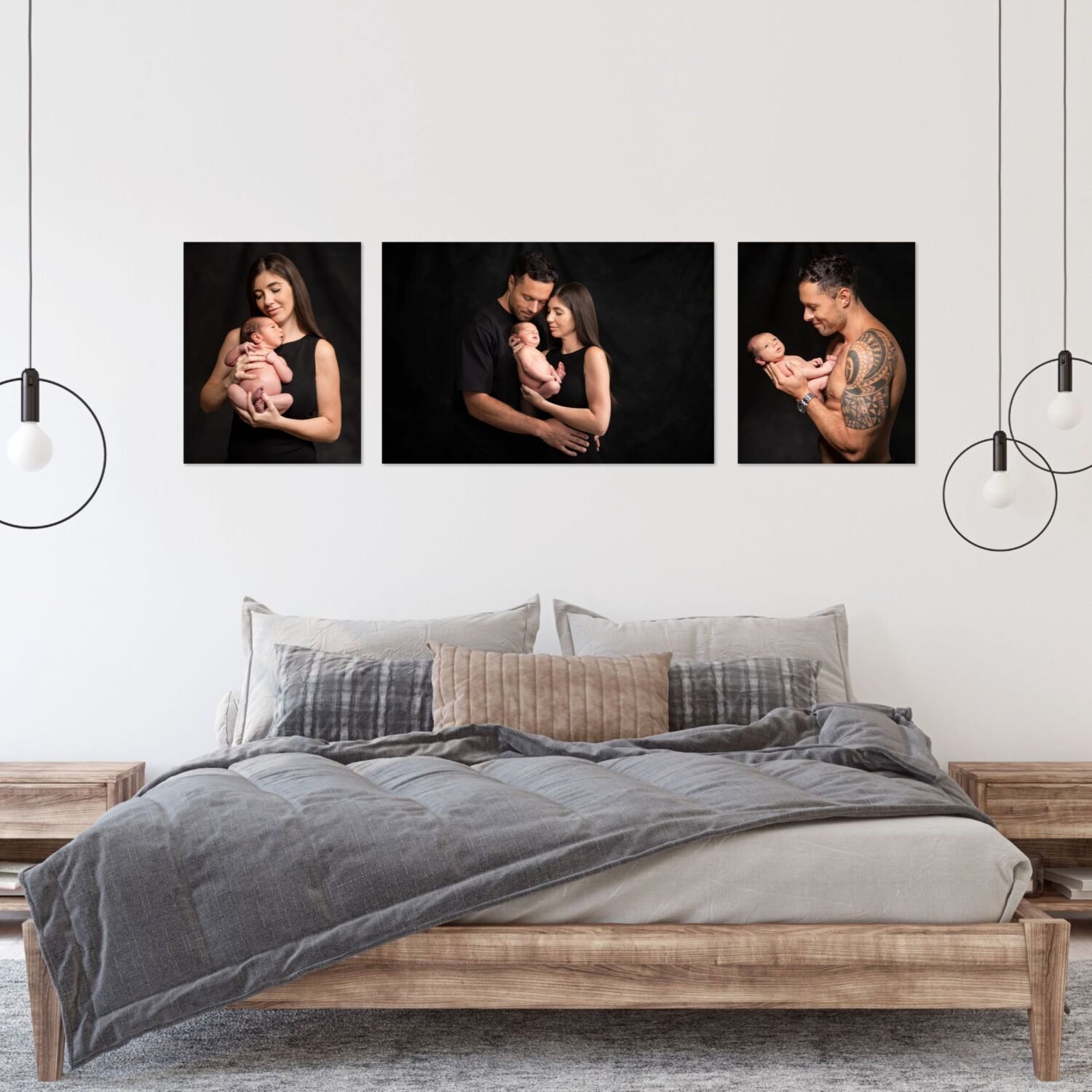 Canvas collection of family with newborn baby hanging on a wall