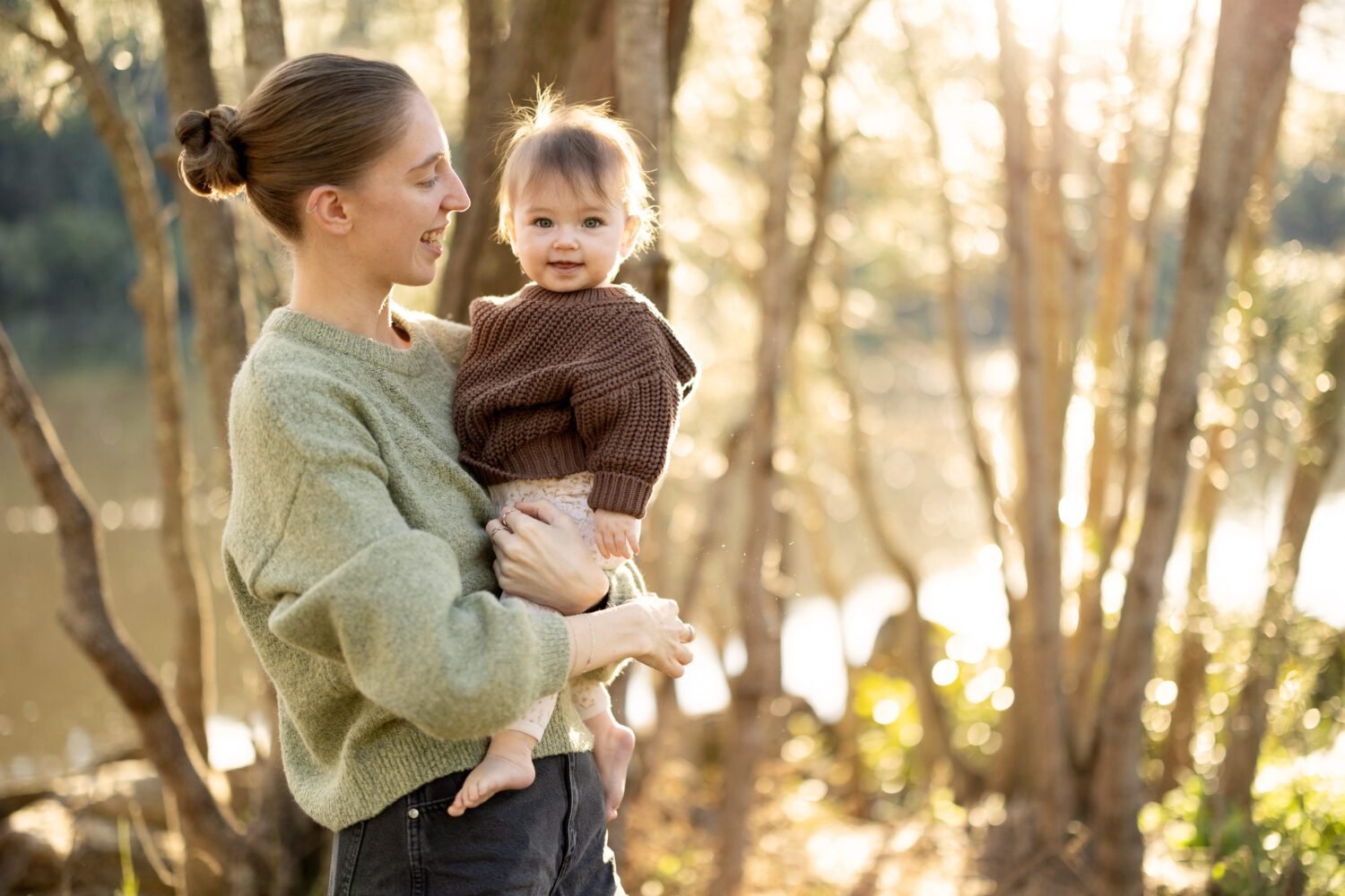 outdoor mother and daughter sunset park winter family photo