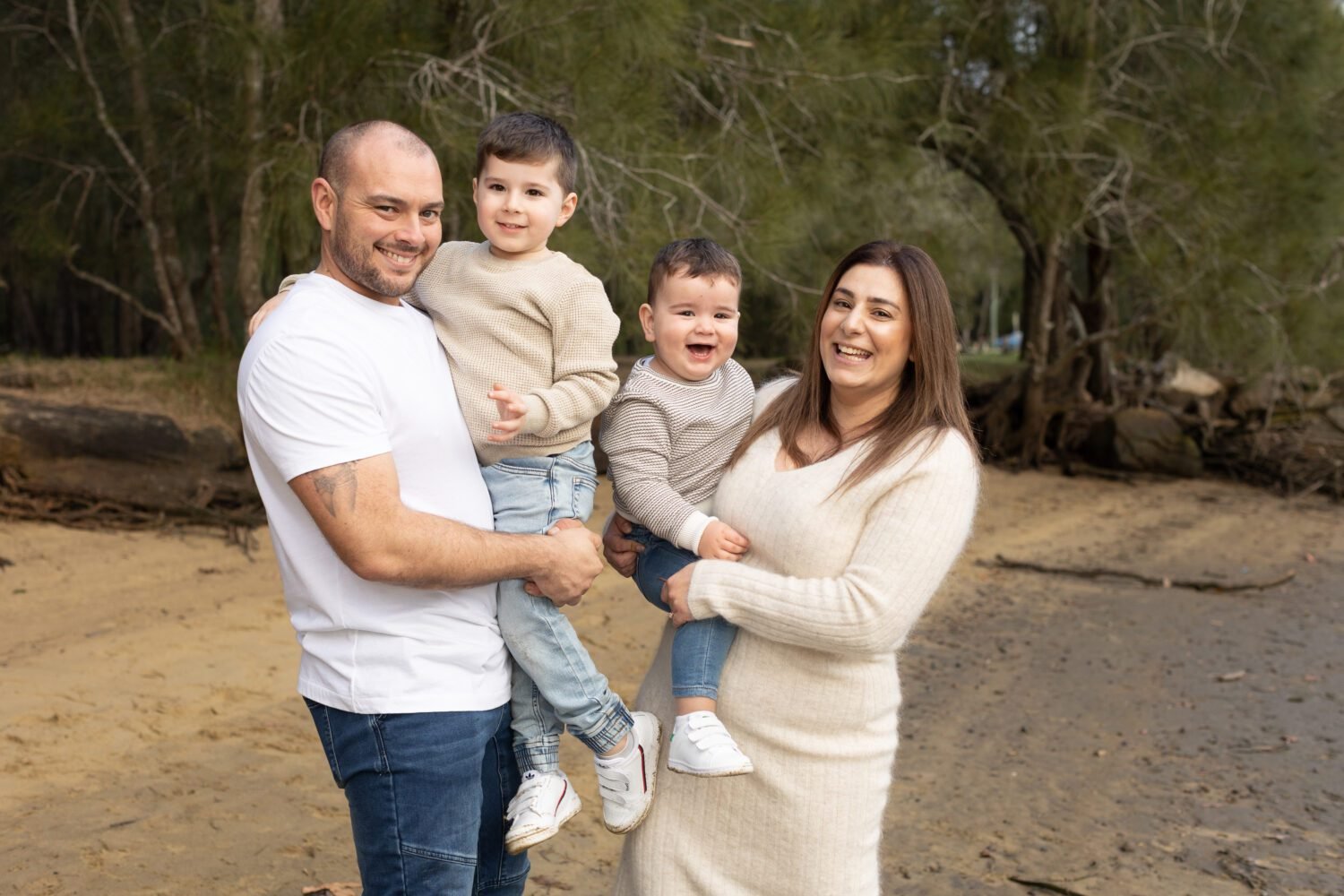 outdoor family photo two young boys winter